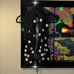 Black Vest with White Floral Embroidery by Maeve.